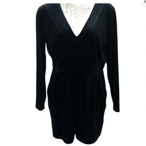Candies Black velour V-neck long sleeve size Large sparkly romper